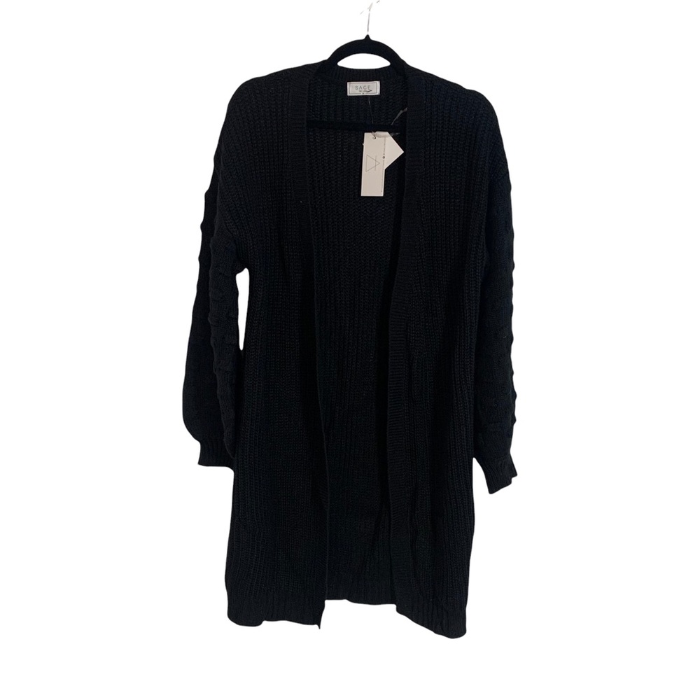 New $180 Sage The Label Womens Black Knitted Up In Smoke Cardigan Sweater XS.